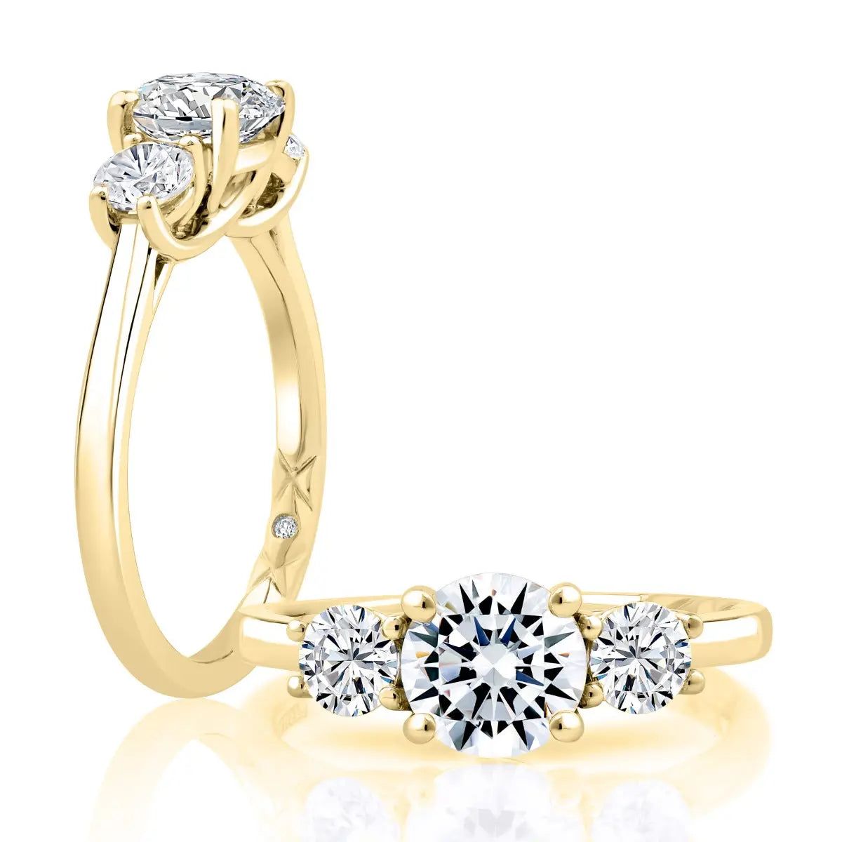 Three Stone Round Center Trellis Engagement Ring<br><span style="font-size:15px;">Style: MECRD2697</span>