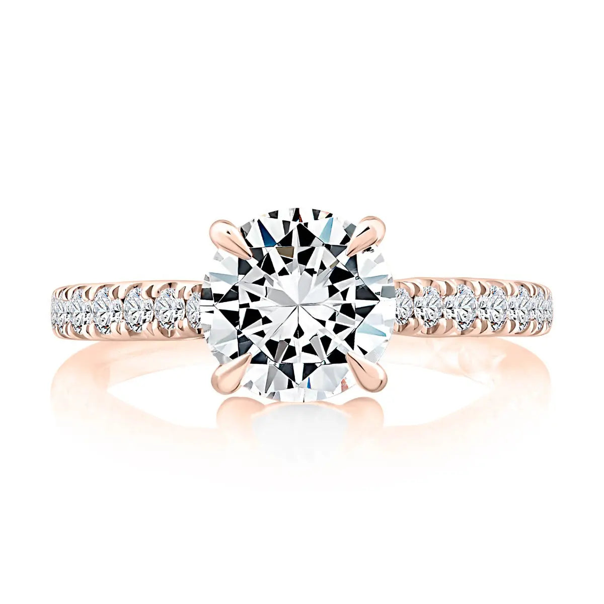 Round Center Diamond Engagement Ring with Peek-A-Boo Diamonds and Pave Band<br><span style="font-size:15px;">Style: MECRD2730/439</style>