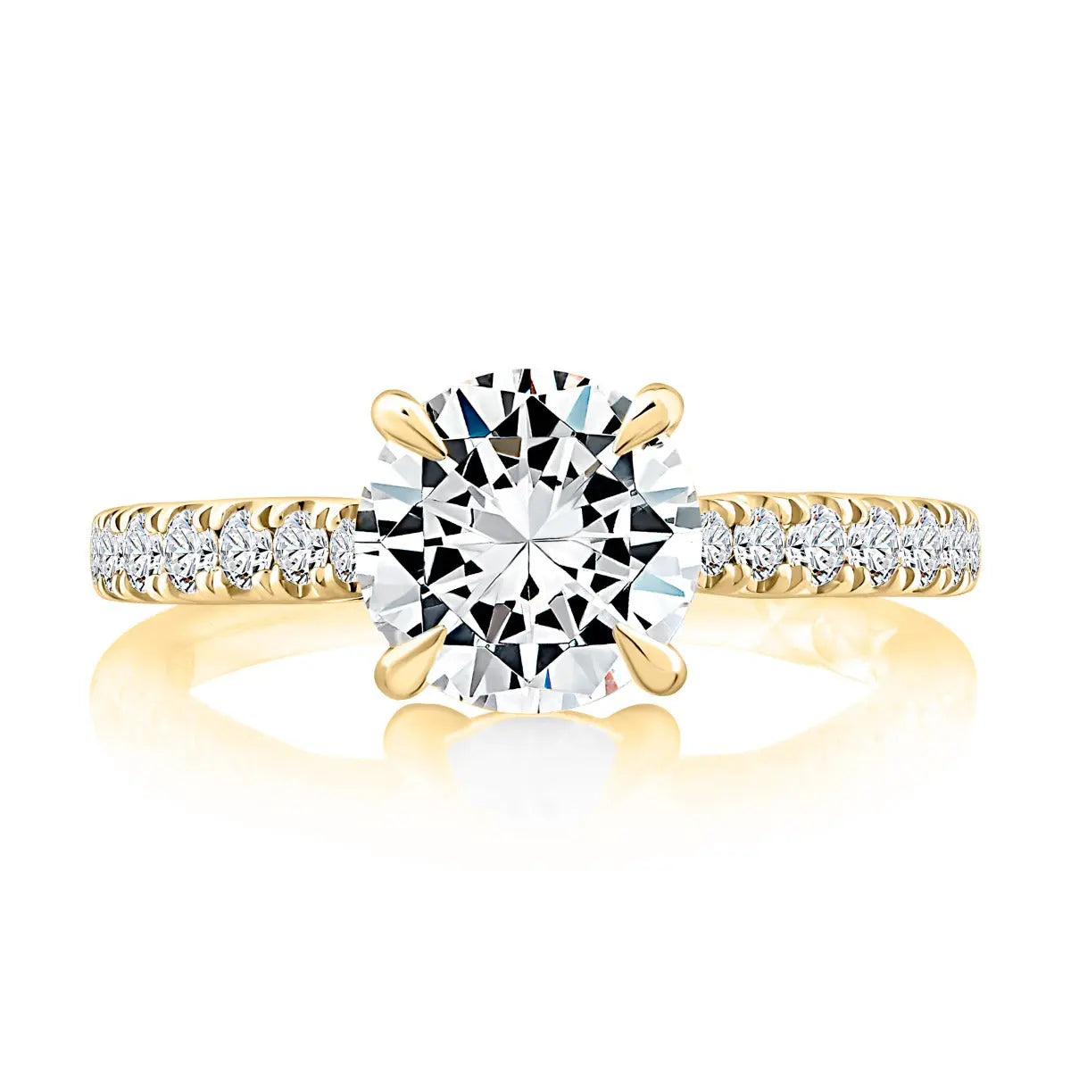 Round Center Diamond Engagement Ring with Peek-A-Boo Diamonds and Pave Band<br><span style="font-size:15px;">Style: MECRD2730/439</style>