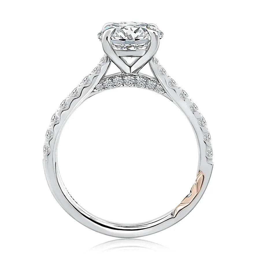 Round Center Diamond Engagement Ring with Peek-A-Boo Diamonds and Pave Band<br><span style="font-size:15px;">Style: MECRD2730/439</style>