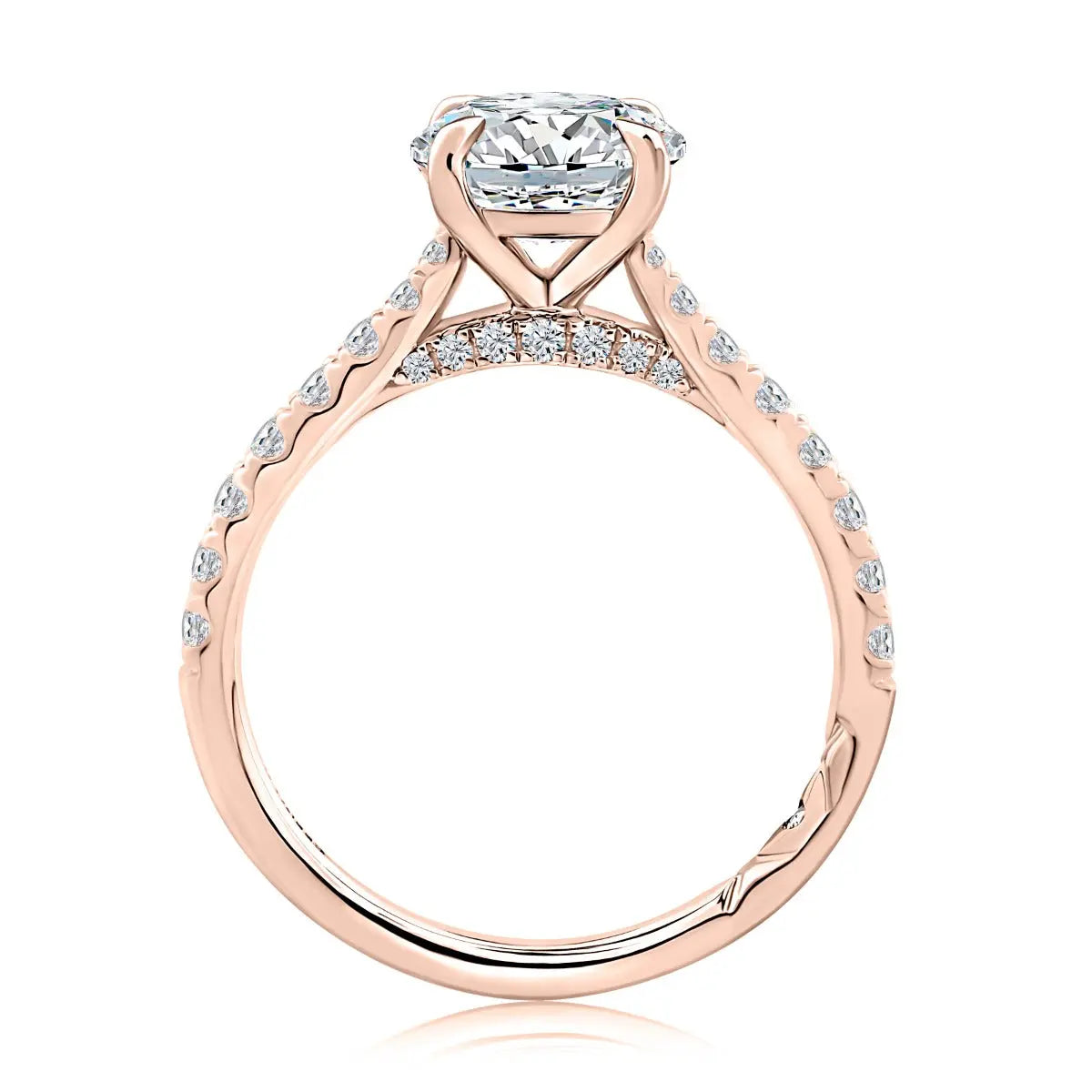 Round Center Diamond Engagement Ring with Peek-A-Boo Diamonds and Pave Band<br><span style="font-size:15px;">Style: MECRD2730/439</style>