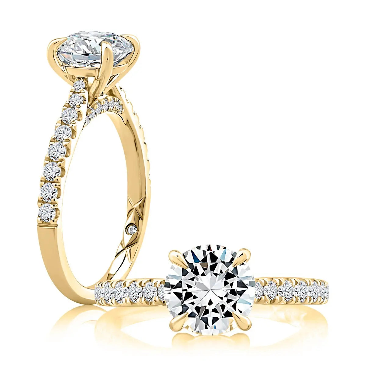 Round Center Diamond Engagement Ring with Peek-A-Boo Diamonds and Pave Band<br><span style="font-size:15px;">Style: MECRD2730/439</style>