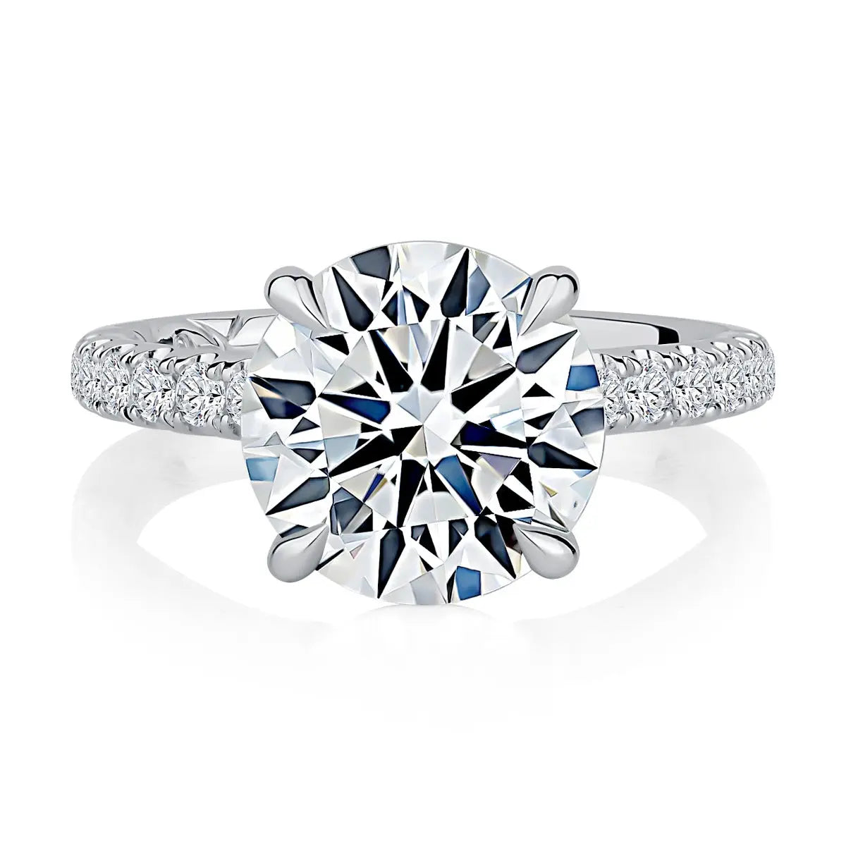 Round Center Diamond Engagement Ring with Peek-A-Boo Diamonds and Pave Band<br><span style="font-size:15px;">Style: MECRD2730/439</style>