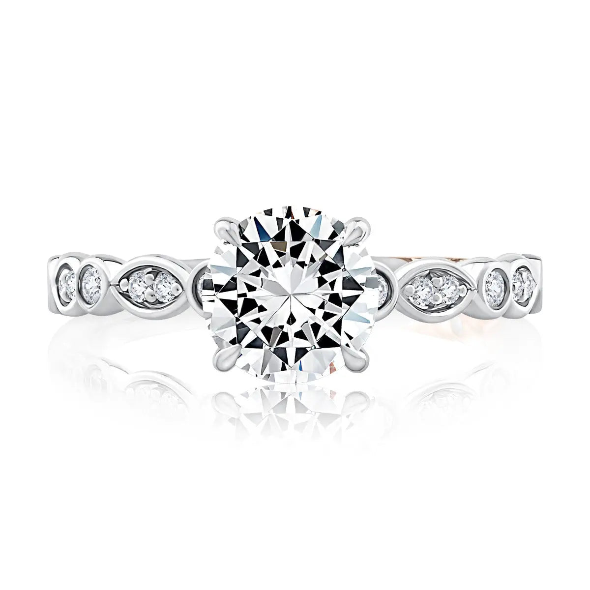 Round Center Diamond Engagement Band with Marquise and Round Shape Diamond Band<br><span style="font-size:15px;">Style: MECRD2737/190</span>