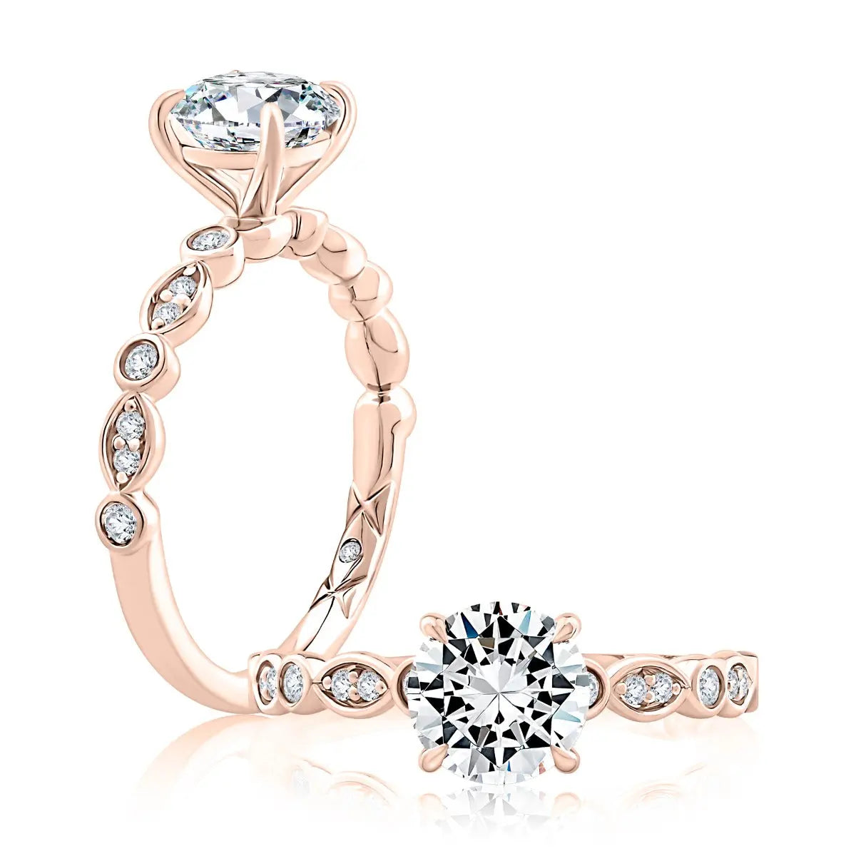 Round Center Diamond Engagement Band with Marquise and Round Shape Diamond Band<br><span style="font-size:15px;">Style: MECRD2737/190</span>