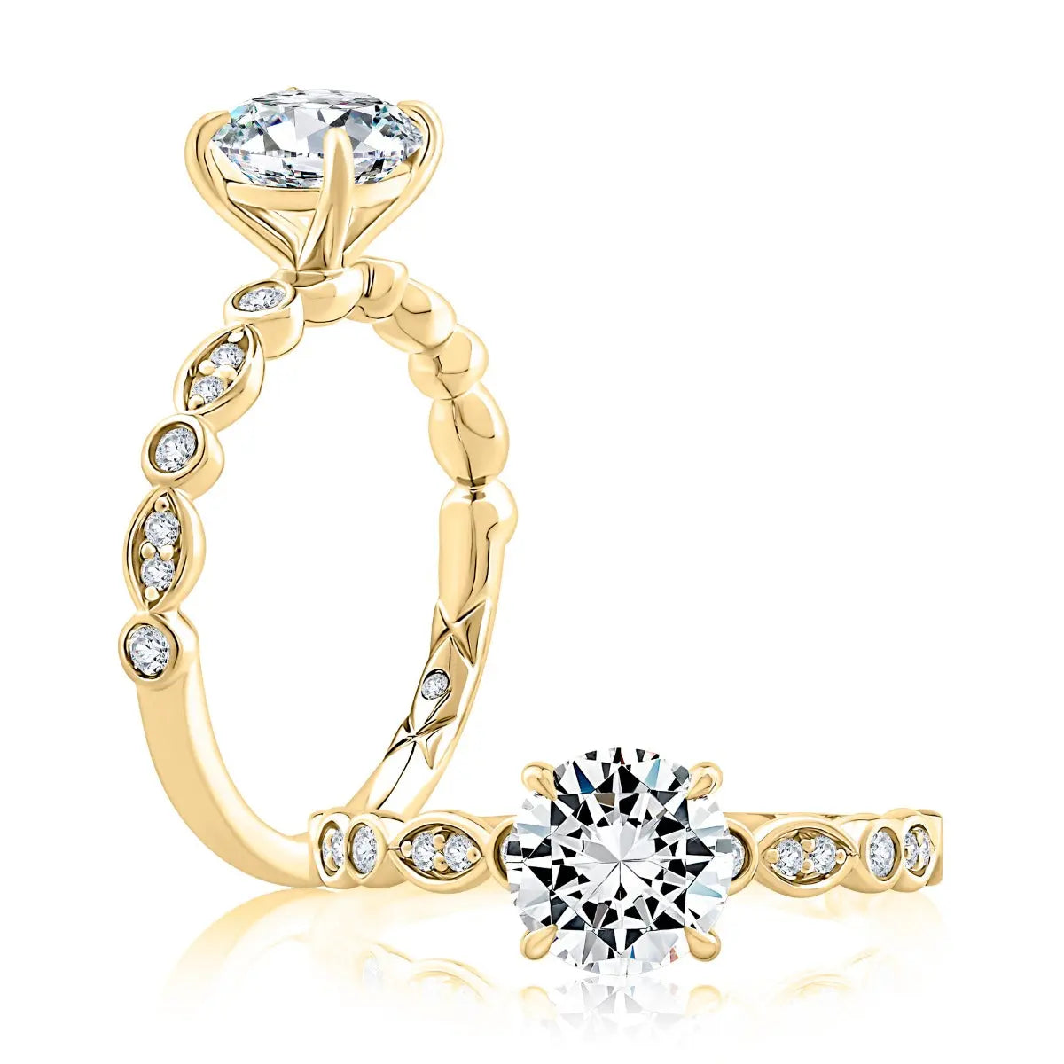Round Center Diamond Engagement Band with Marquise and Round Shape Diamond Band<br><span style="font-size:15px;">Style: MECRD2737/190</span>