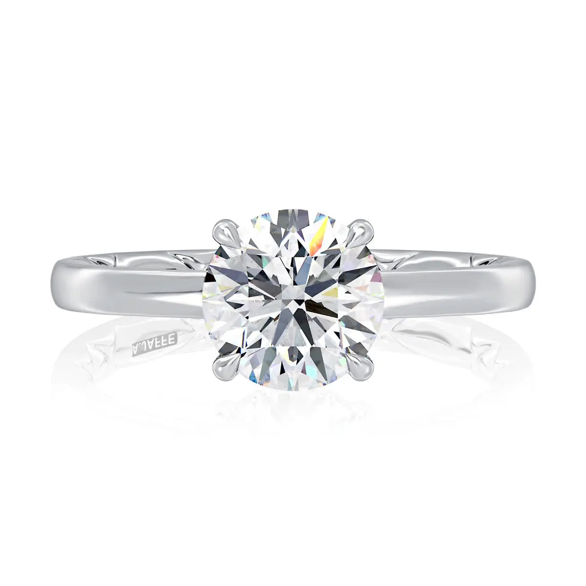 Four Claw Prongs Solitaire Round Diamond Center Engagment Ring with A.JAFFE Quilts® Interior<br><span style="font-size:15px;">Style: MECRD2744BQ/211</span>