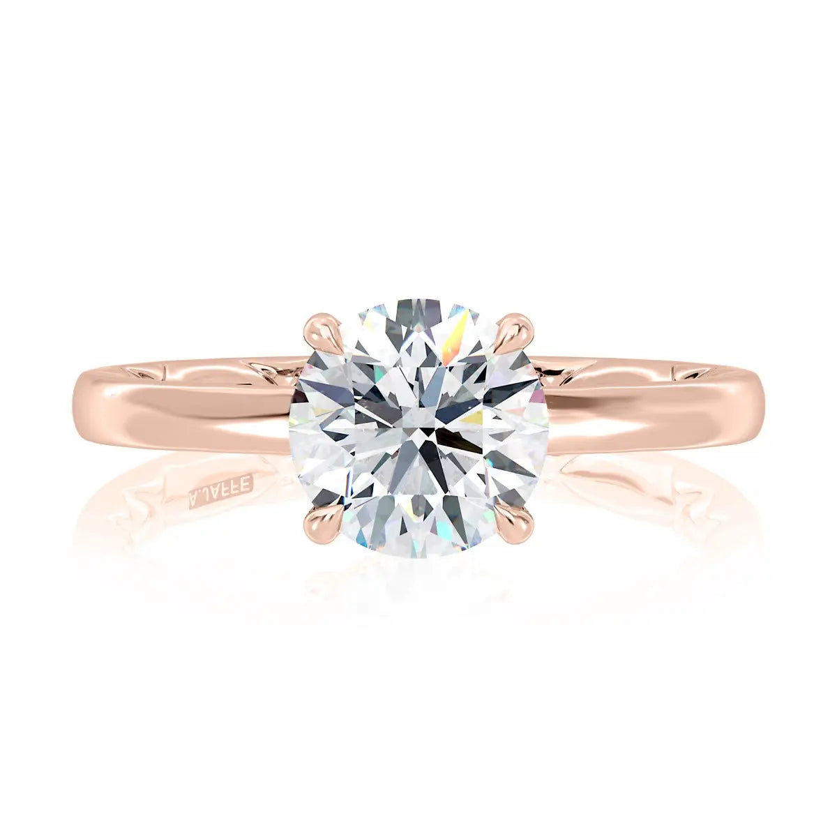 Four Claw Prongs Solitaire Round Diamond Center Engagment Ring with A.JAFFE Quilts® Interior<br><span style="font-size:15px;">Style: MECRD2744BQ/211</span>