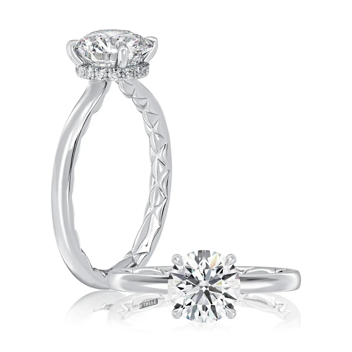 Four Claw Prongs Solitaire Round Diamond Center Engagment Ring with A.JAFFE Quilts® Interior<br>Style: MECRD2744BQ/211