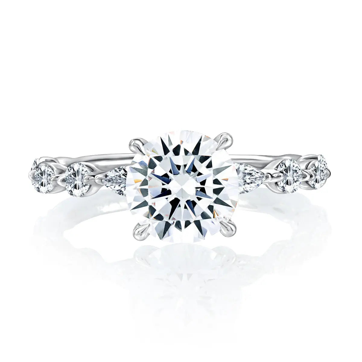 Classic Round Center Stone Diamond Engagment Ring with Alternating Shape Stones Band<br><span style="font-size:15px;">Style: MECRD2929T/162</span>
