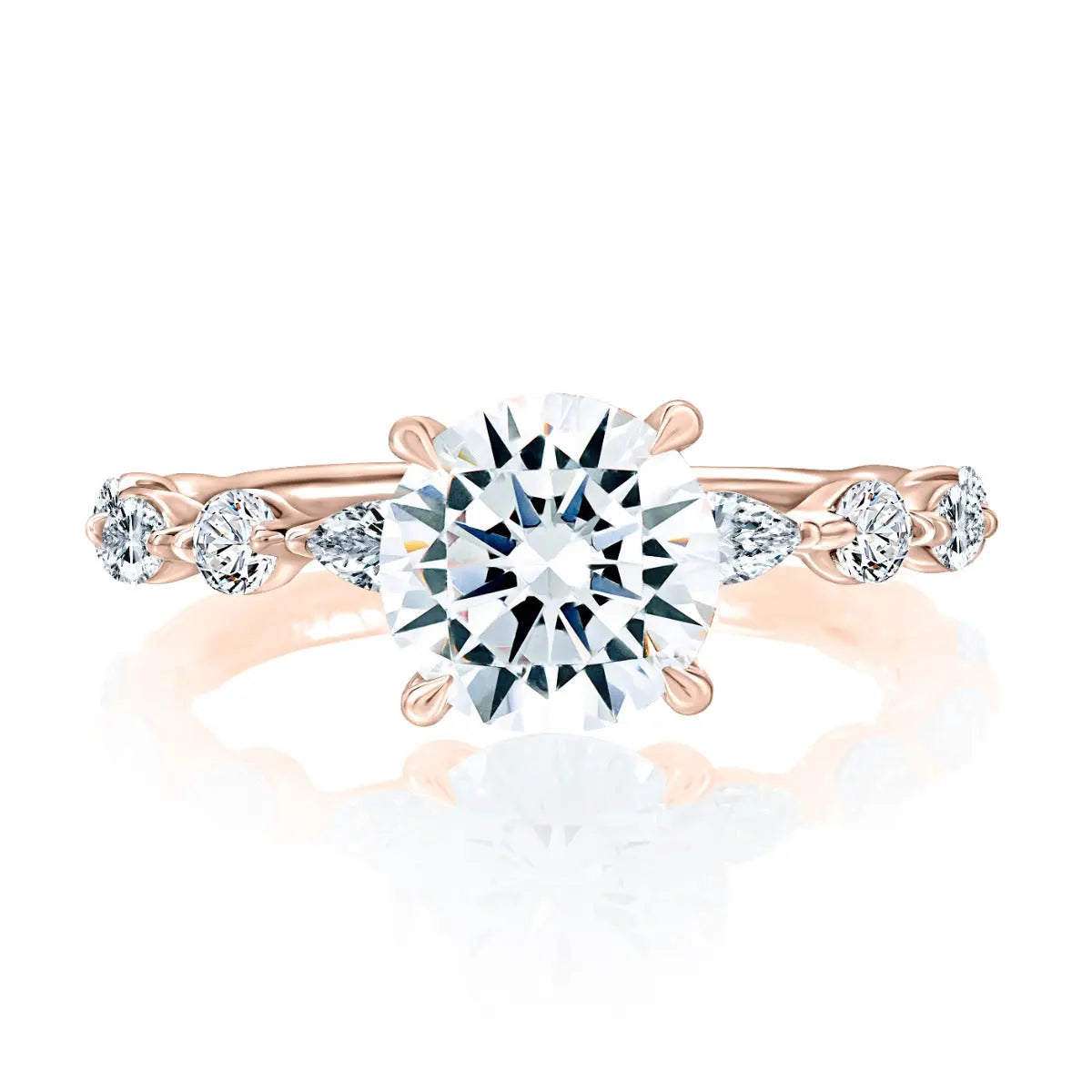 Classic Round Center Stone Diamond Engagment Ring with Alternating Shape Stones Band<br><span style="font-size:15px;">Style: MECRD2929T/162</span>