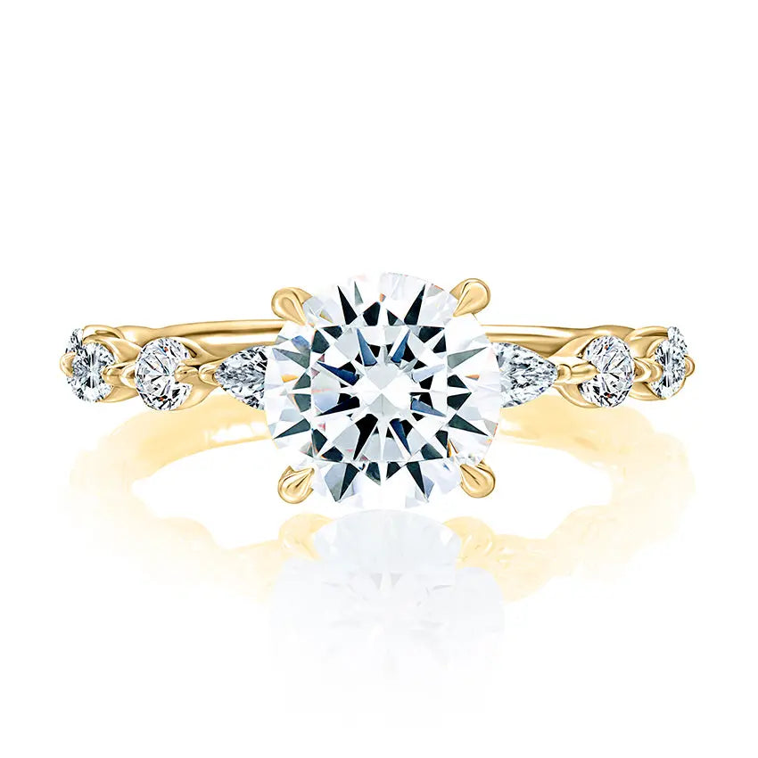 Classic Round Center Stone Diamond Engagment Ring with Alternating Shape Stones Band<br><span style="font-size:15px;">Style: MECRD2929T/162</span>