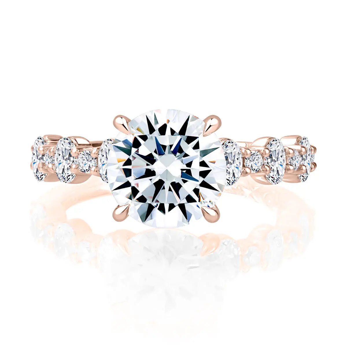 Round Center Engagement Ring with Alternating Oval and Round Diamond Band<br><span style="font-size:15px;">Style: MECRD2956L/376</span>