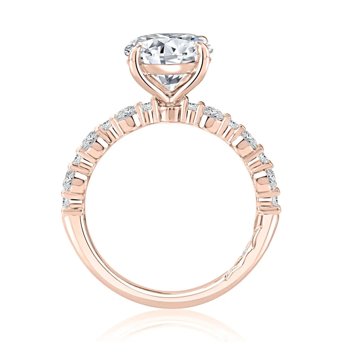 Round Center Engagement Ring with Alternating Oval and Round Diamond Band<br><span style="font-size:15px;">Style: MECRD2956L/376</span>