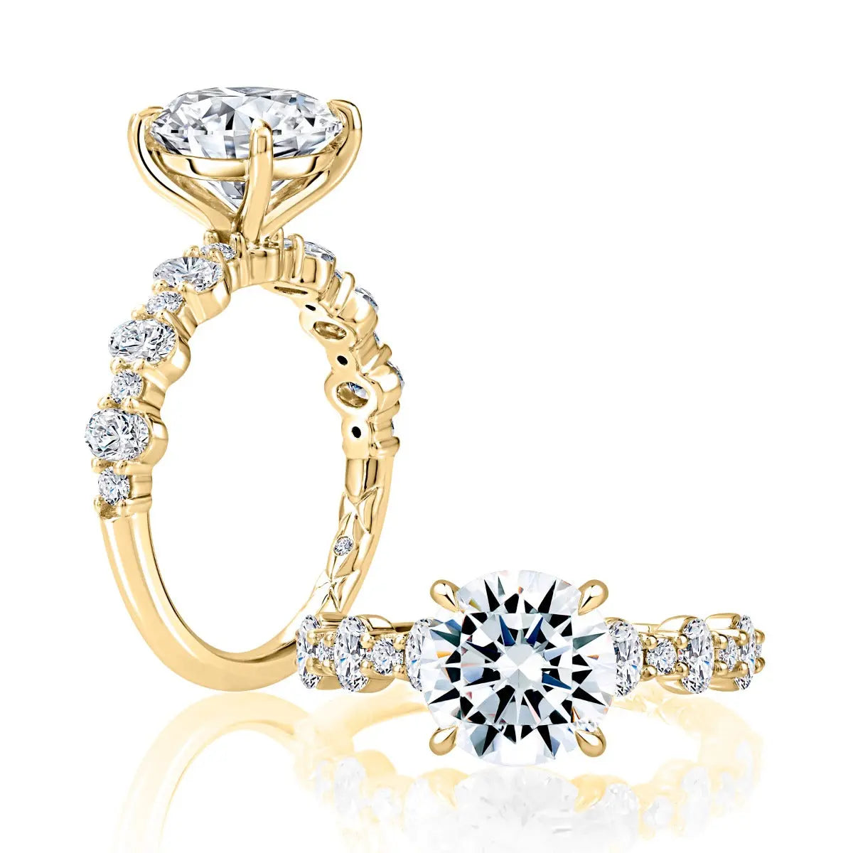 Round Center Engagement Ring with Alternating Oval and Round Diamond Band<br><span style="font-size:15px;">Style: MECRD2956L/376</span>
