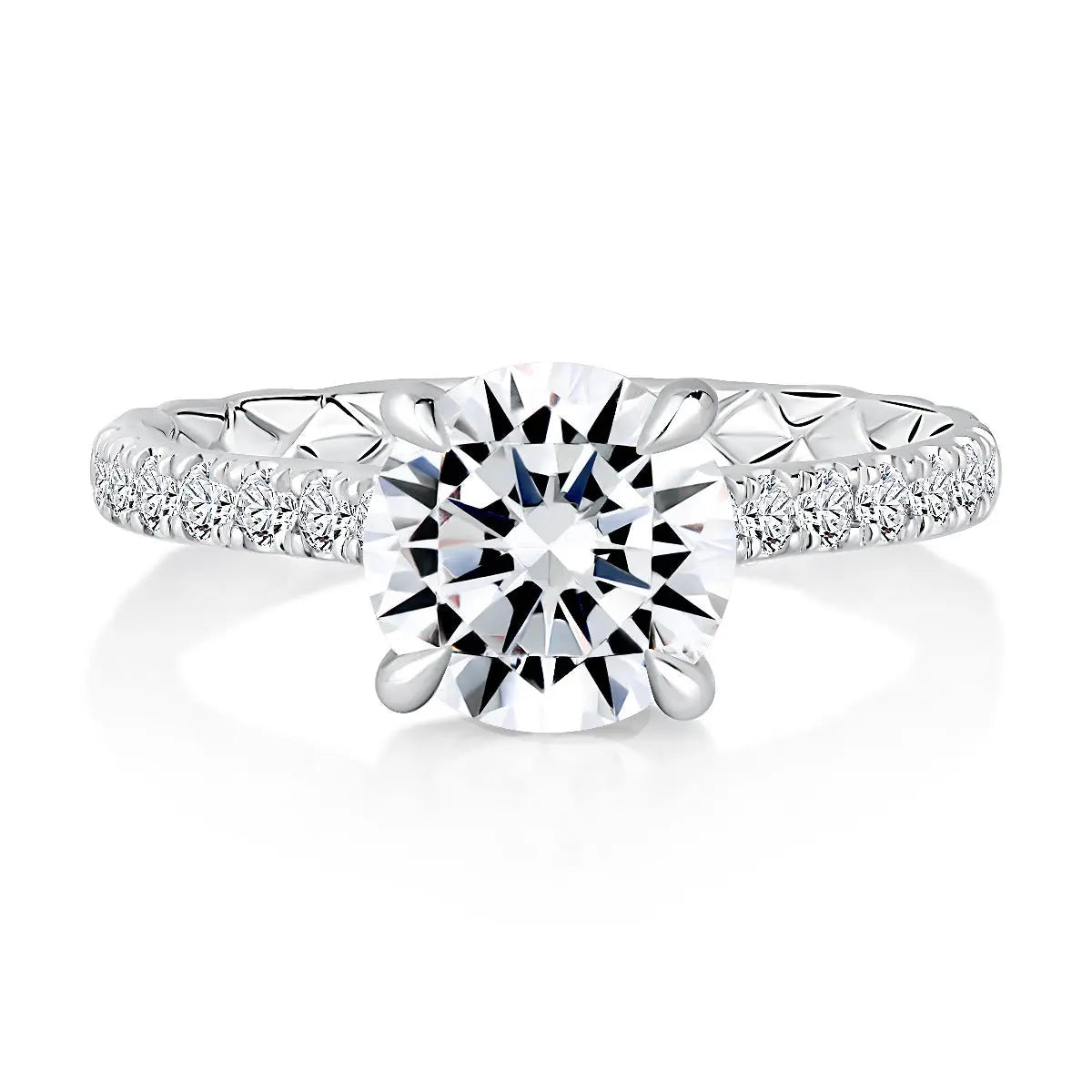 Round Solitaire Diamond Engagement Ring with Quilts® Band and Pave Diamonds<br><span style="font-size:15px;">Style: MECRD3407Q/238</span>