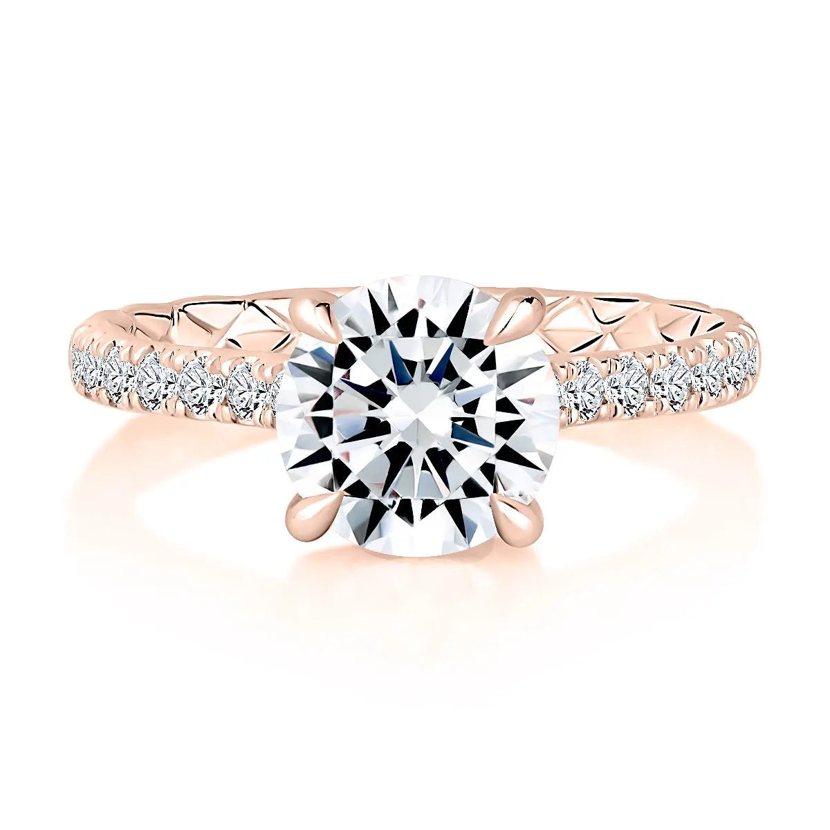 Round Solitaire Diamond Engagement Ring with Quilts® Band and Pave Diamonds<br><span style="font-size:15px;">Style: MECRD3407Q/238</span>