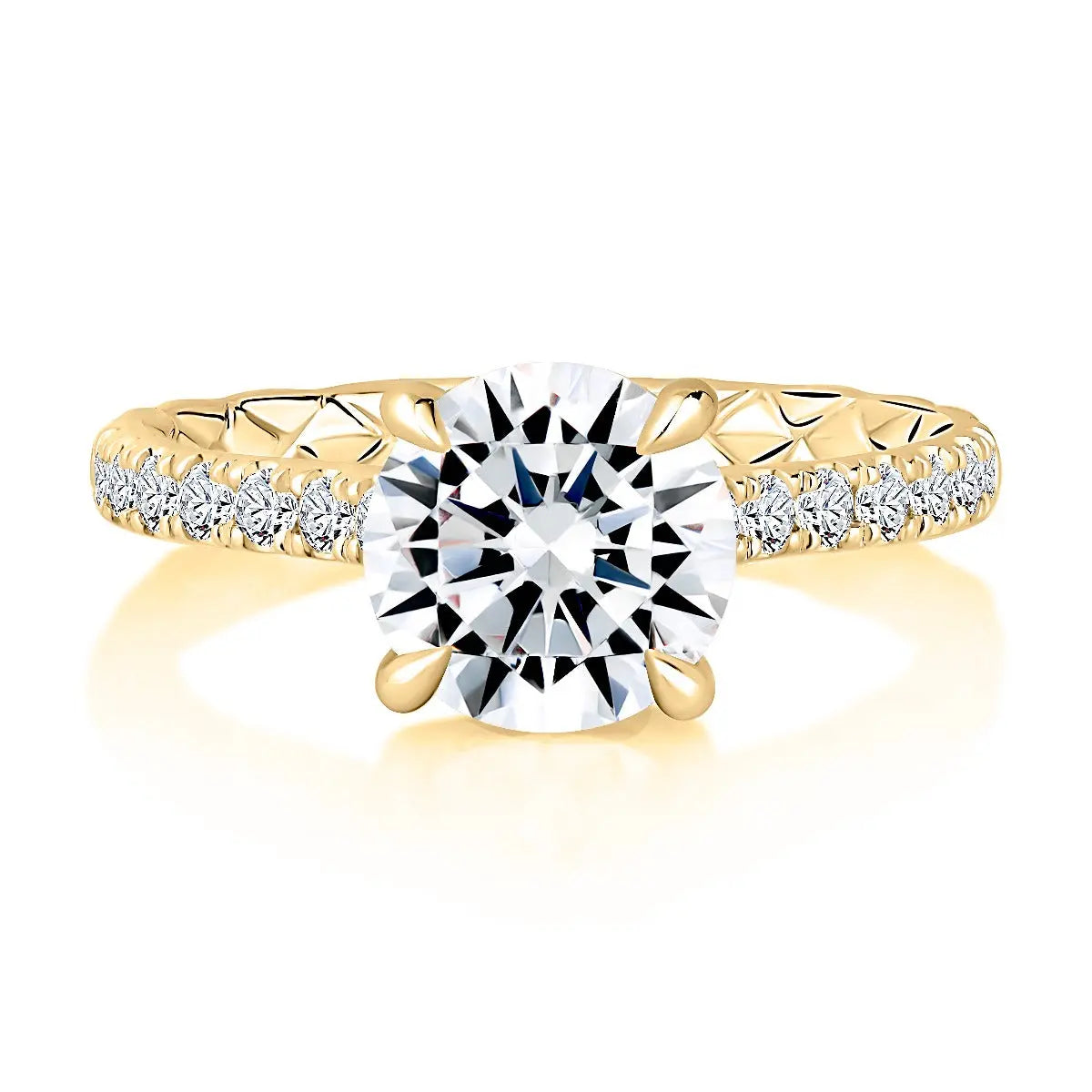 Round Solitaire Diamond Engagement Ring with Quilts® Band and Pave Diamonds<br><span style="font-size:15px;">Style: MECRD3407Q/238</span>