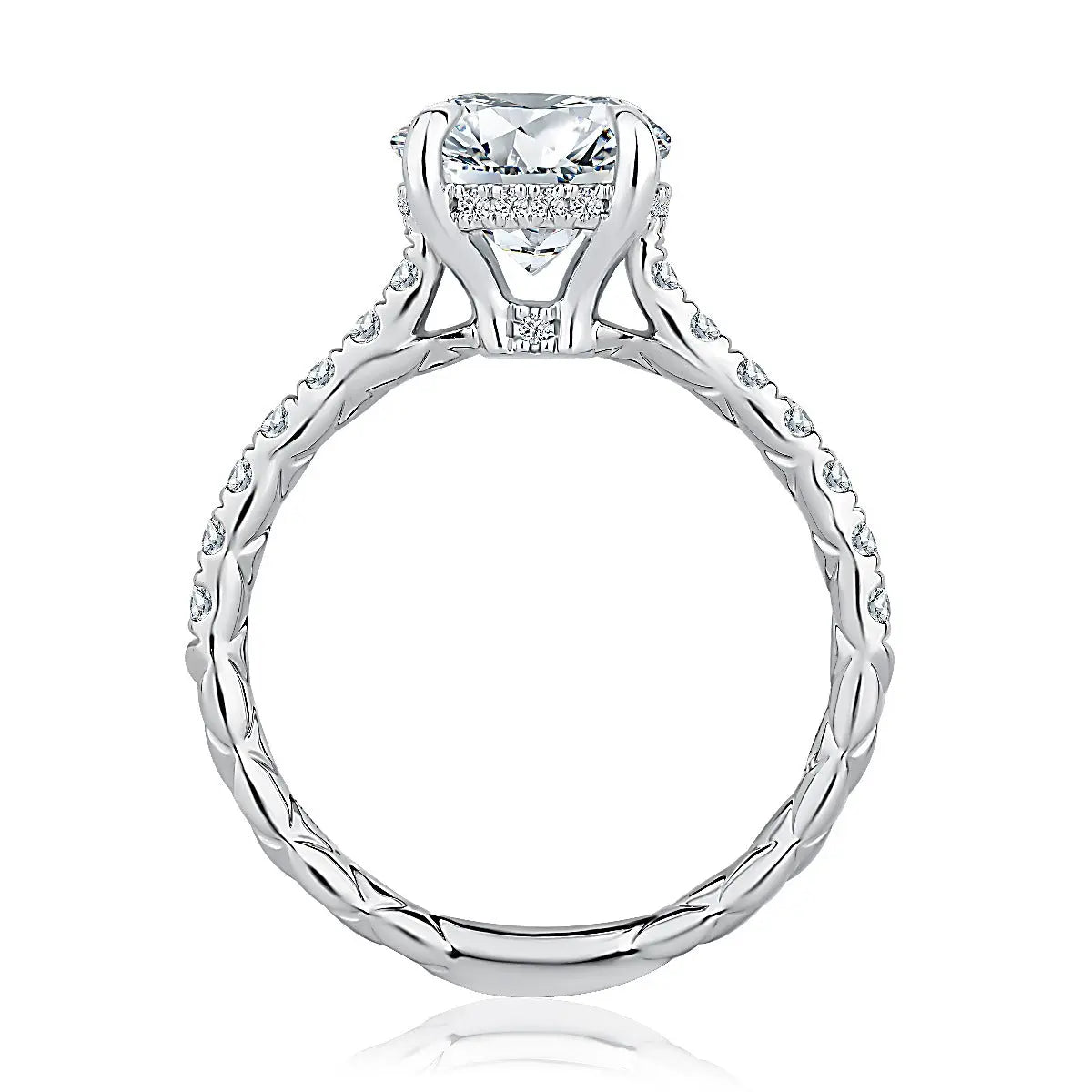 Round Solitaire Diamond Engagement Ring with Quilts® Band and Pave Diamonds<br><span style="font-size:15px;">Style: MECRD3407Q/238</span>