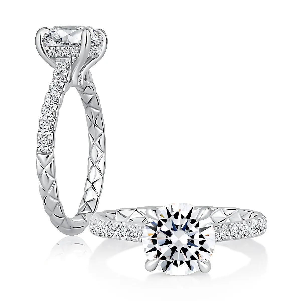 Round Solitaire Diamond Engagement Ring with Quilts® Band and Pave Diamonds<br><span style="font-size:15px;">Style: MECRD3407Q/238</span>