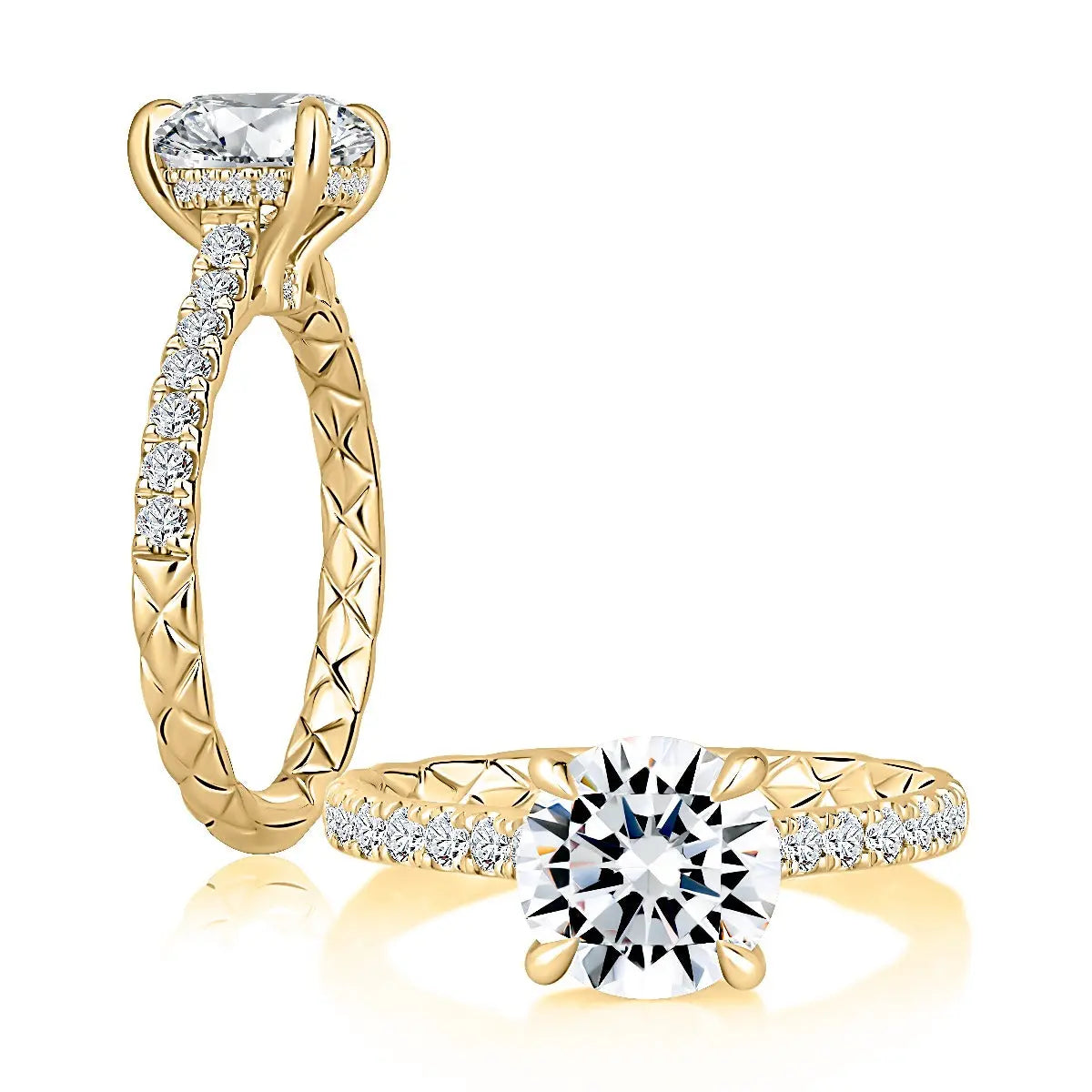 Round Solitaire Diamond Engagement Ring with Quilts® Band and Pave Diamonds<br><span style="font-size:15px;">Style: MECRD3407Q/238</span>