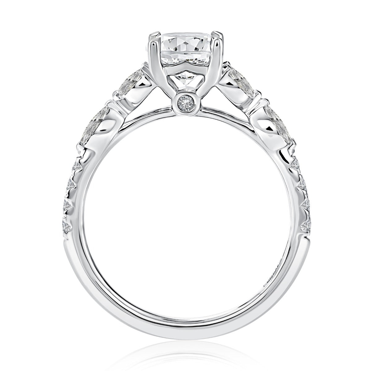 Floral Inspired Round Engagement Ring with Marquise Side Stones<br><span style="font-size:15px;">Style: MECRD3536/349</span>