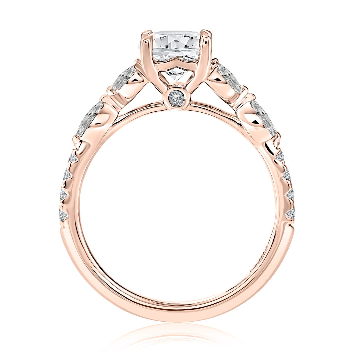 Floral Inspired Round Engagement Ring with Marquise Side Stones<br><span style="font-size:15px;">Style: MECRD3536/349</span>