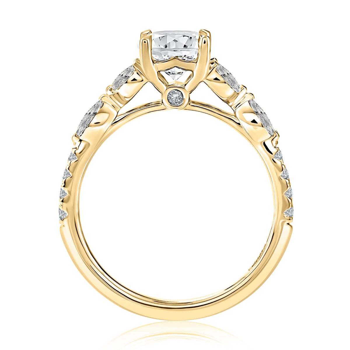Floral Inspired Round Engagement Ring with Marquise Side Stones<br><span style="font-size:15px;">Style: MECRD3536/349</span>