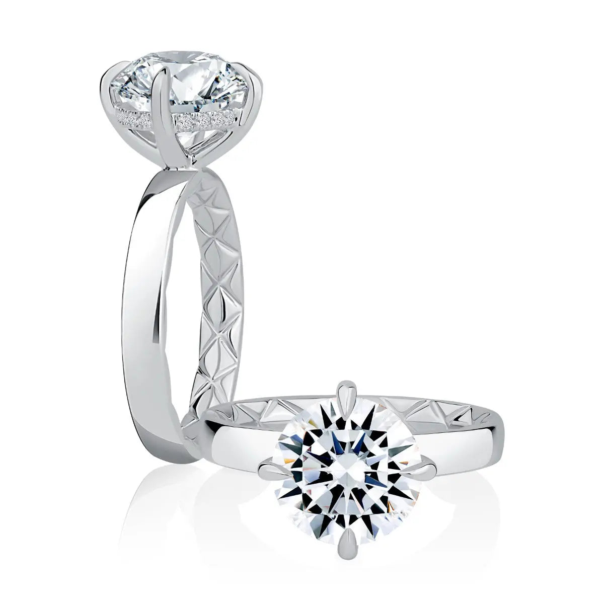 Classic Wide Tapered Band Round Center Diamond Engagement Ring with Hidden Halo and Quilts® Interior<br><span style="font-size:15px;">Style: MECRD3576Q/308</span>
