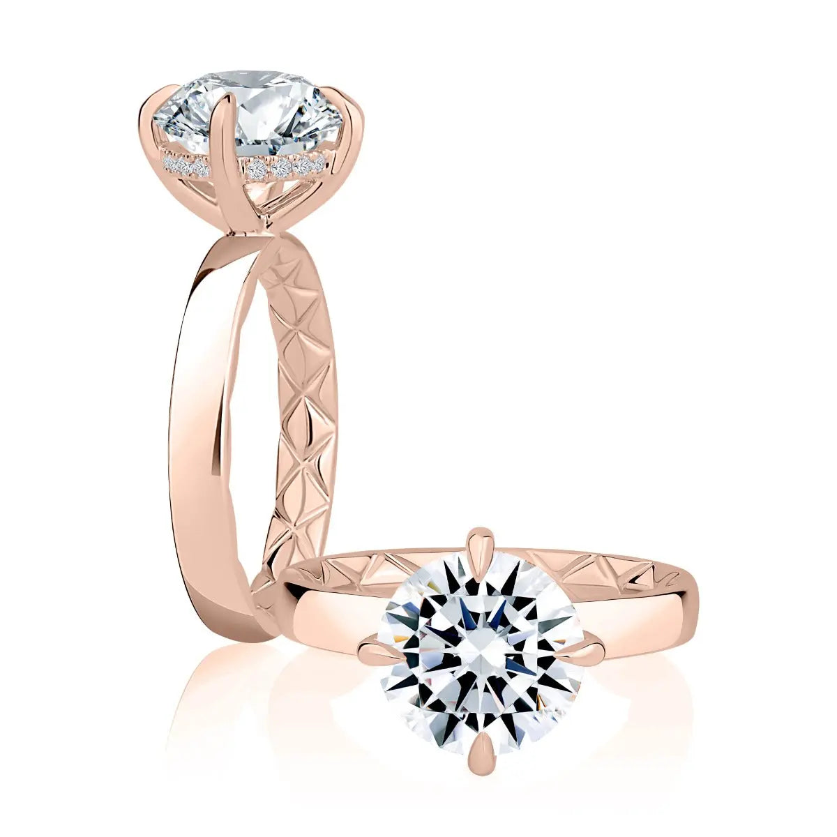 Classic Wide Tapered Band Round Center Diamond Engagement Ring with Hidden Halo and Quilts® Interior<br><span style="font-size:15px;">Style: MECRD3576Q/308</span>