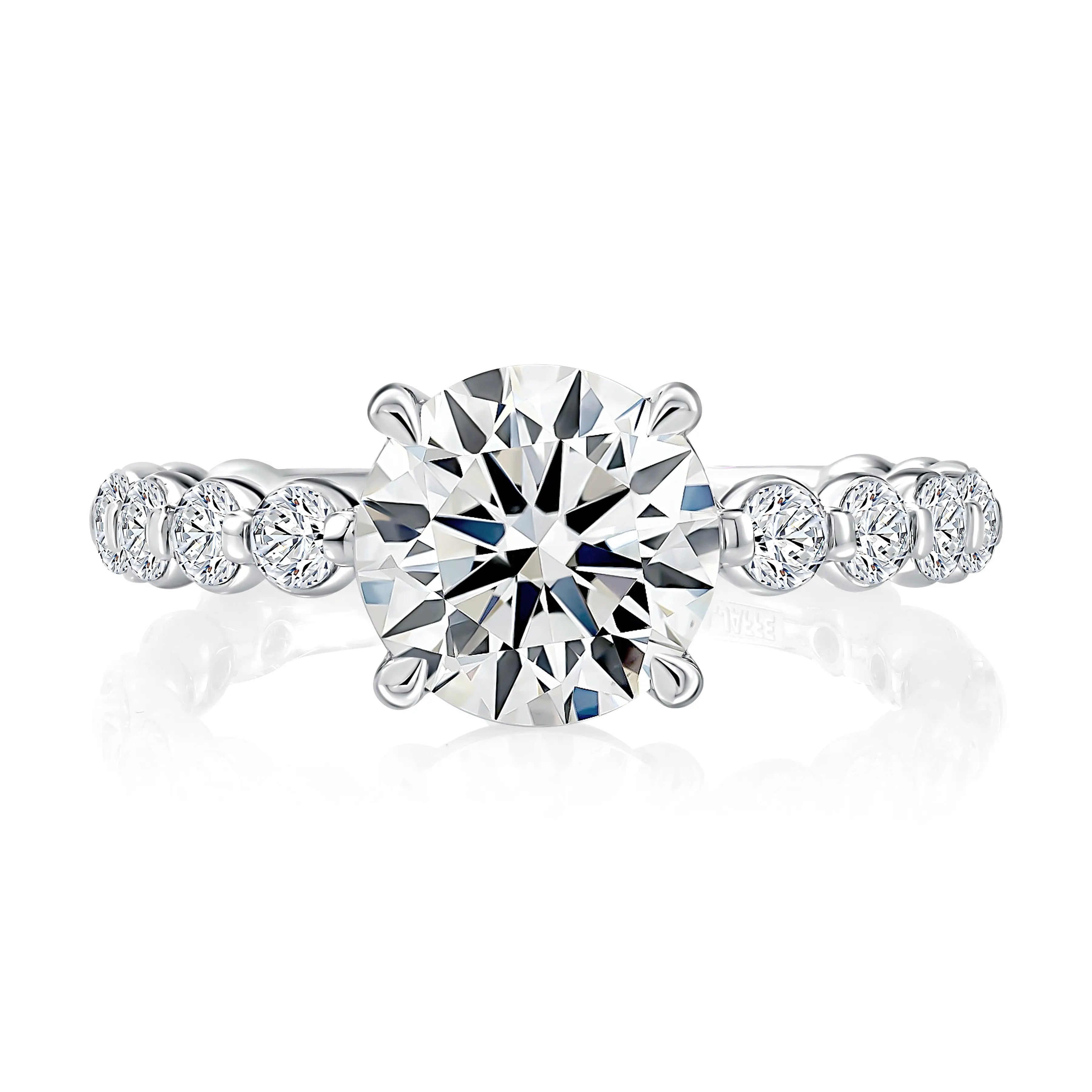 Round Center Diamond Engagement Ring with Lotus Single Shared Prong Diamond Band<br><span style="font-size:15px;">Style: MECRD3714T/280</span>