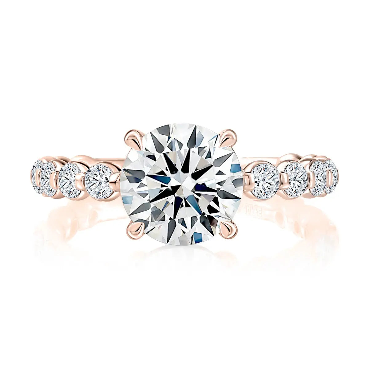 Round Center Diamond Engagement Ring with Lotus Single Shared Prong Diamond Band<br><span style="font-size:15px;">Style: MECRD3714T/280</span>