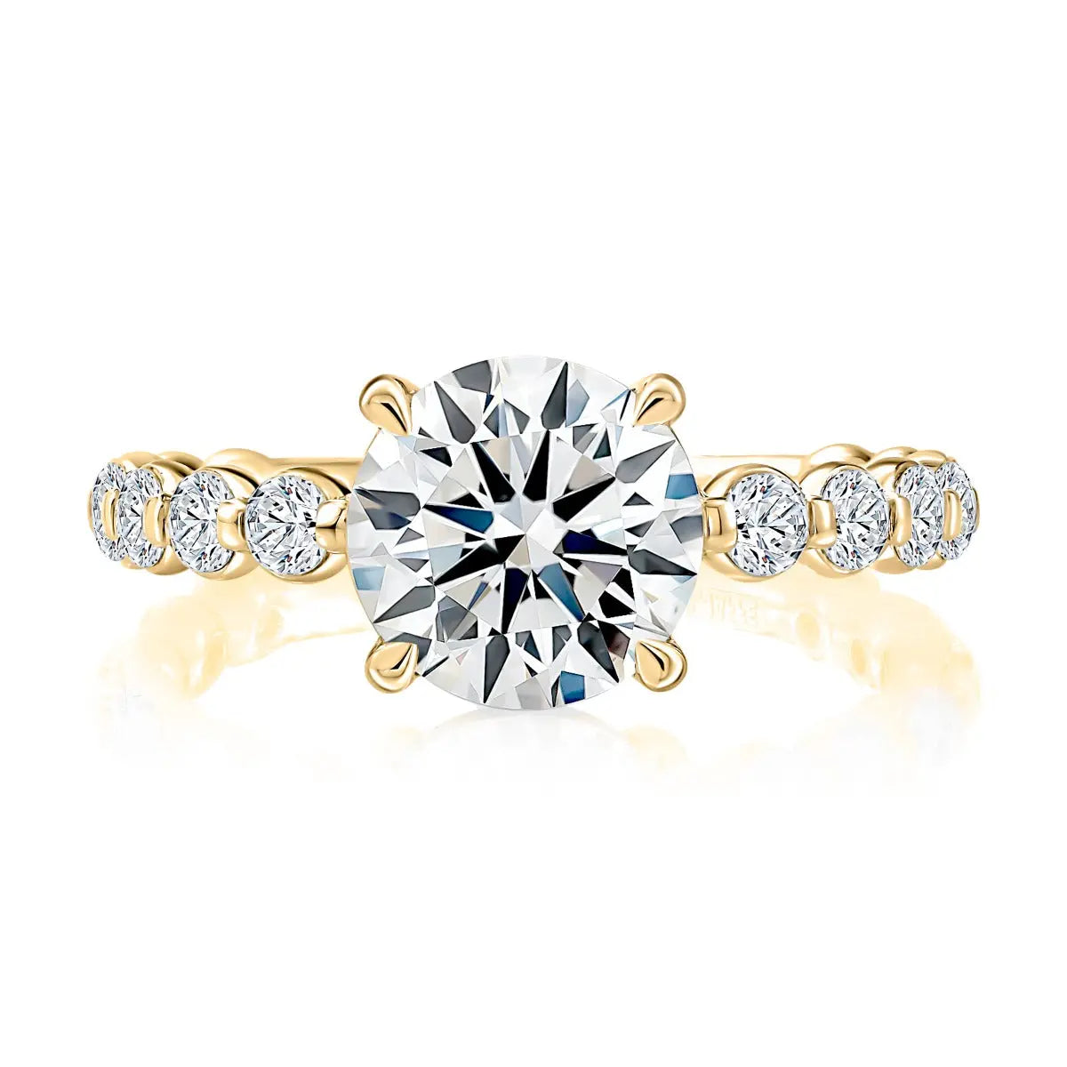 Round Center Diamond Engagement Ring with Lotus Single Shared Prong Diamond Band<br><span style="font-size:15px;">Style: MECRD3714T/280</span>