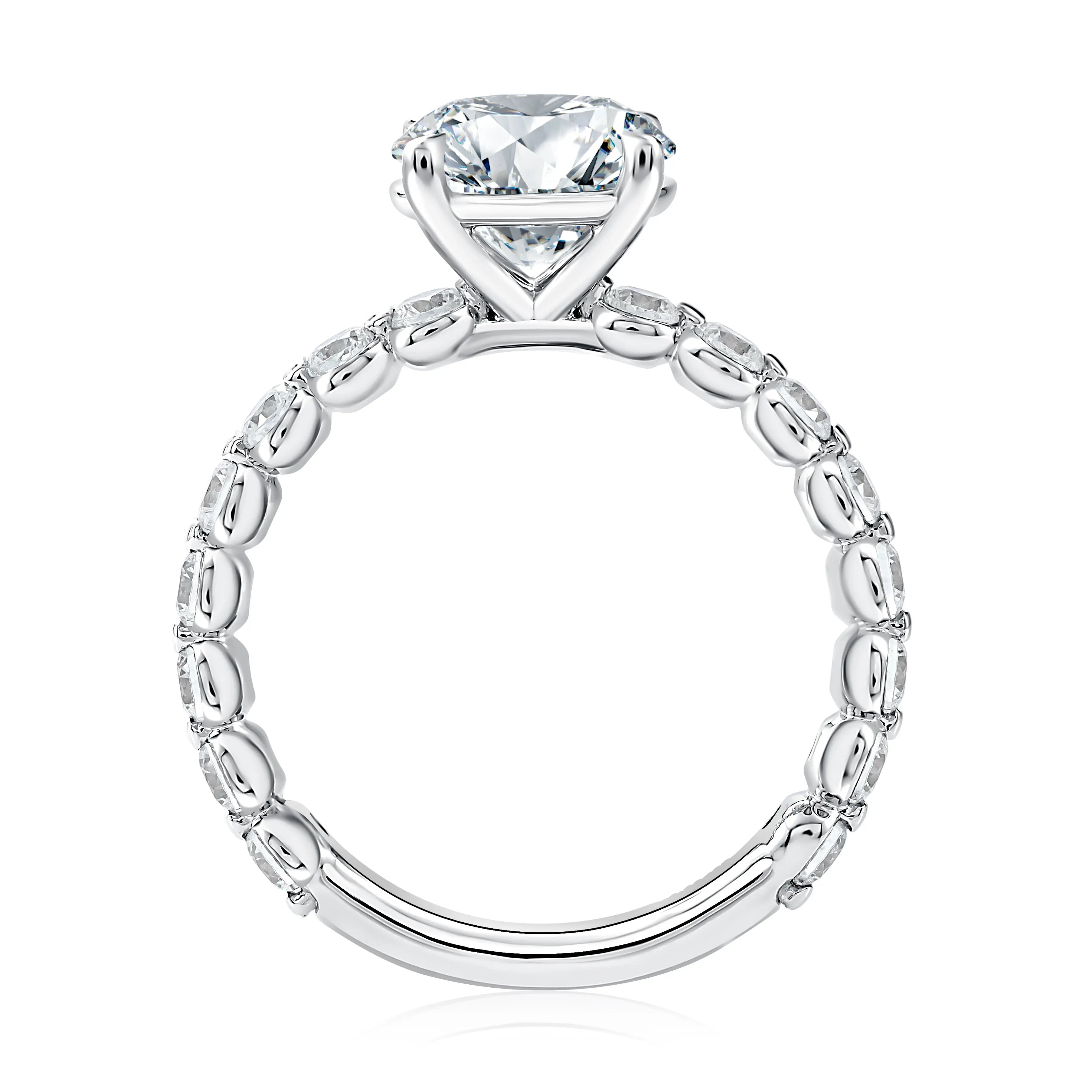 Round Center Diamond Engagement Ring with Lotus Single Shared Prong Diamond Band<br><span style="font-size:15px;">Style: MECRD3714T/280</span>