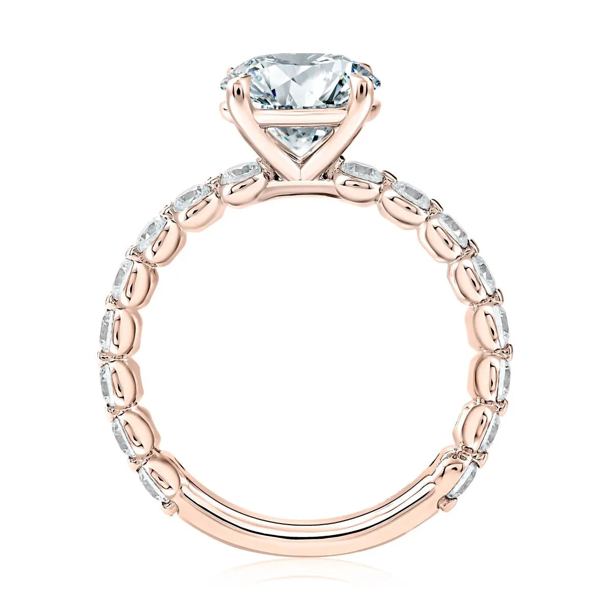 Round Center Diamond Engagement Ring with Lotus Single Shared Prong Diamond Band<br><span style="font-size:15px;">Style: MECRD3714T/280</span>