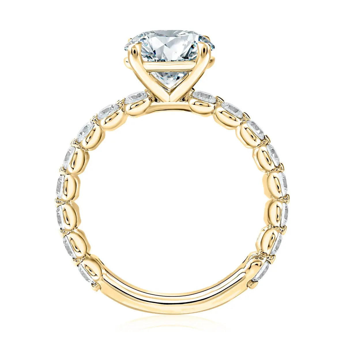 Round Center Diamond Engagement Ring with Lotus Single Shared Prong Diamond Band<br><span style="font-size:15px;">Style: MECRD3714T/280</span>