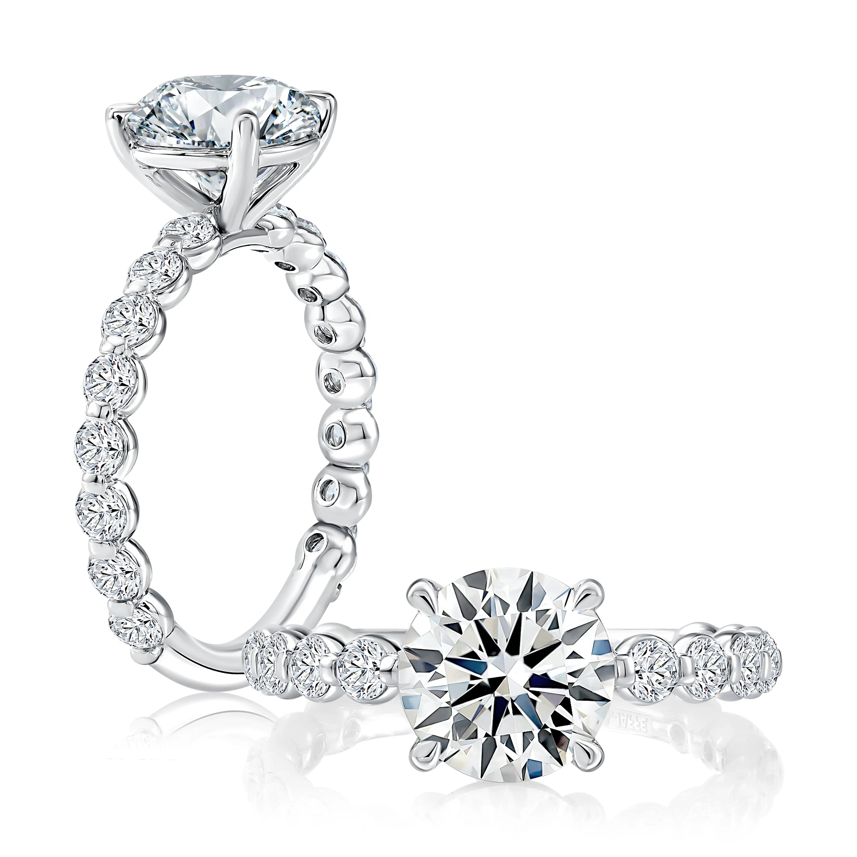 Round Center Diamond Engagement Ring with Lotus Single Shared Prong Diamond Band<br><span style="font-size:15px;">Style: MECRD3714T/280</span>