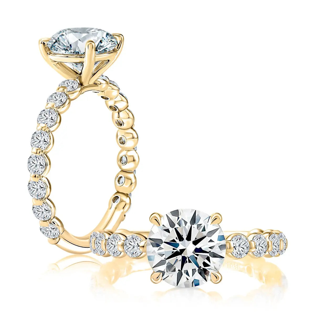 Round Center Diamond Engagement Ring with Lotus Single Shared Prong Diamond Band<br><span style="font-size:15px;">Style: MECRD3714T/280</span>