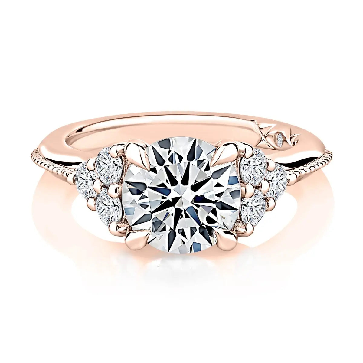 Round Center Diamond Engagement Ring with Milgrain-Accented Flanked Diamond Band<br><span style="font-size:15px;">Style: MECRD3730L/247</span>