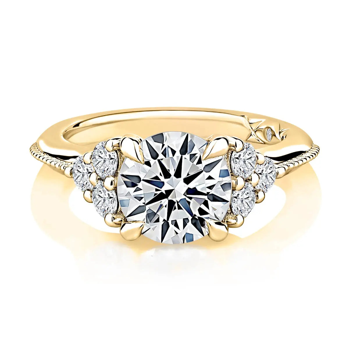 Round Center Diamond Engagement Ring with Milgrain-Accented Flanked Diamond Band<br><span style="font-size:15px;">Style: MECRD3730L/247</span>
