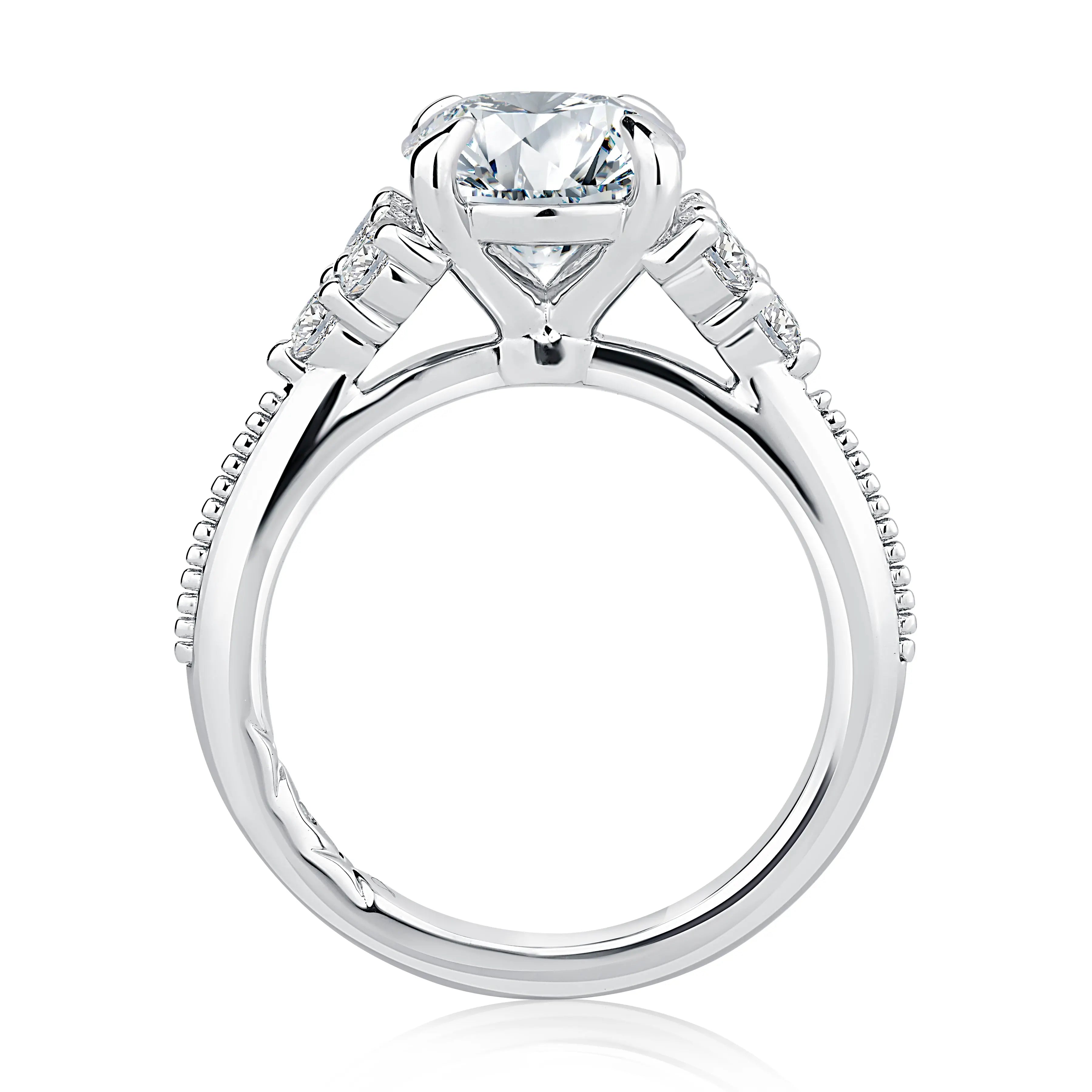 Round Center Diamond Engagement Ring with Milgrain-Accented Flanked Diamond Band<br><span style="font-size:15px;">Style: MECRD3730L/247</span>