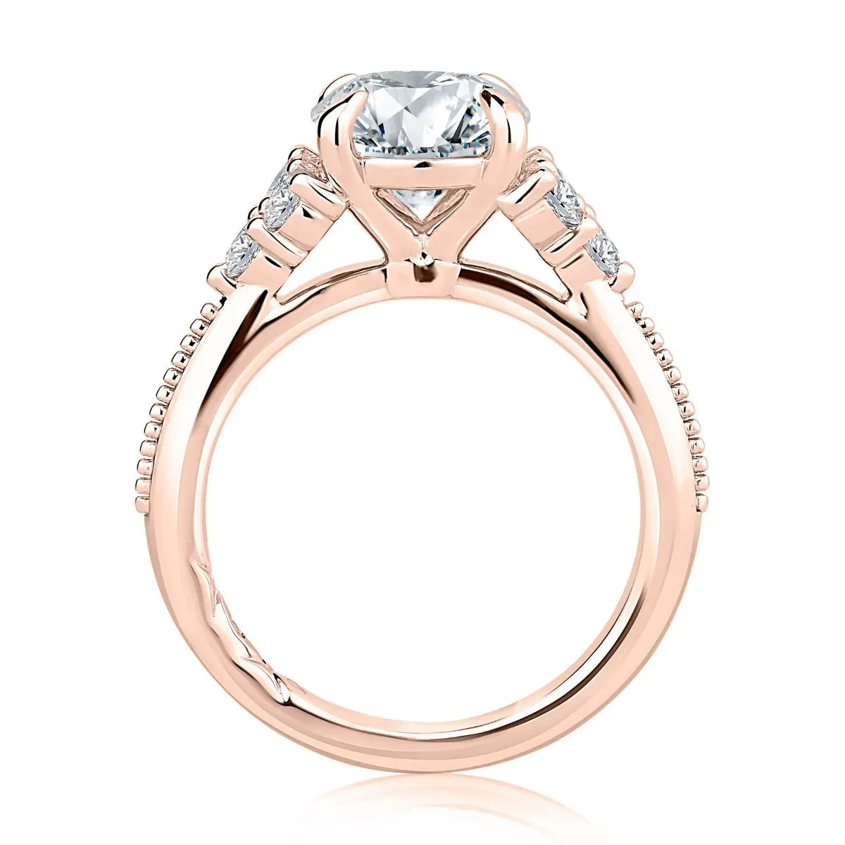 Round Center Diamond Engagement Ring with Milgrain-Accented Flanked Diamond Band<br><span style="font-size:15px;">Style: MECRD3730L/247</span>