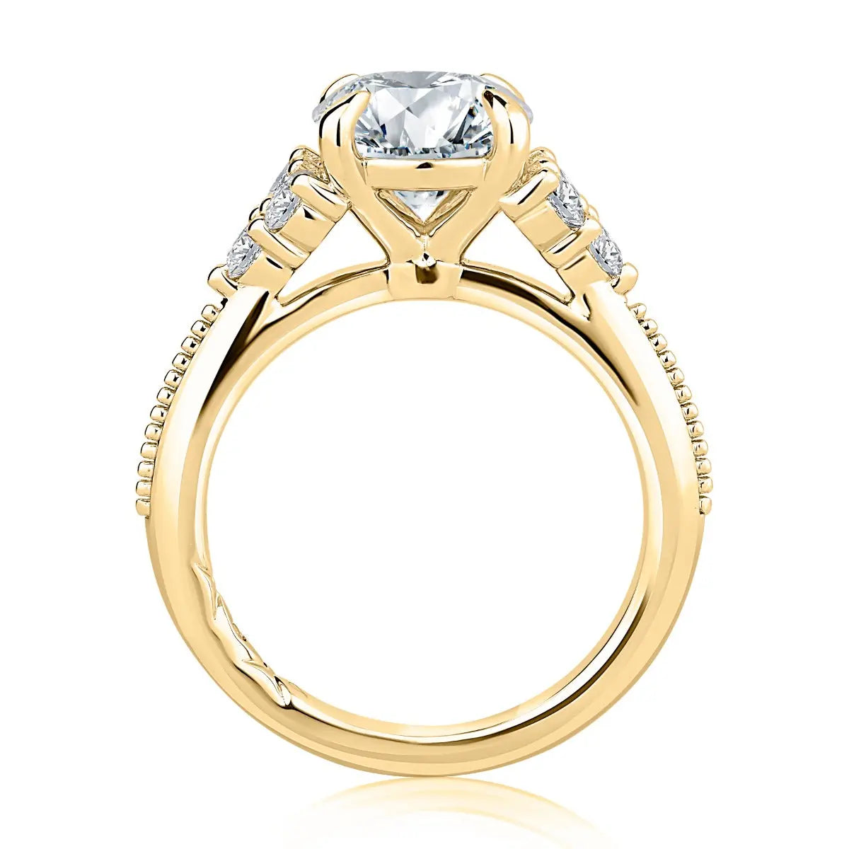 Round Center Diamond Engagement Ring with Milgrain-Accented Flanked Diamond Band<br><span style="font-size:15px;">Style: MECRD3730L/247</span>