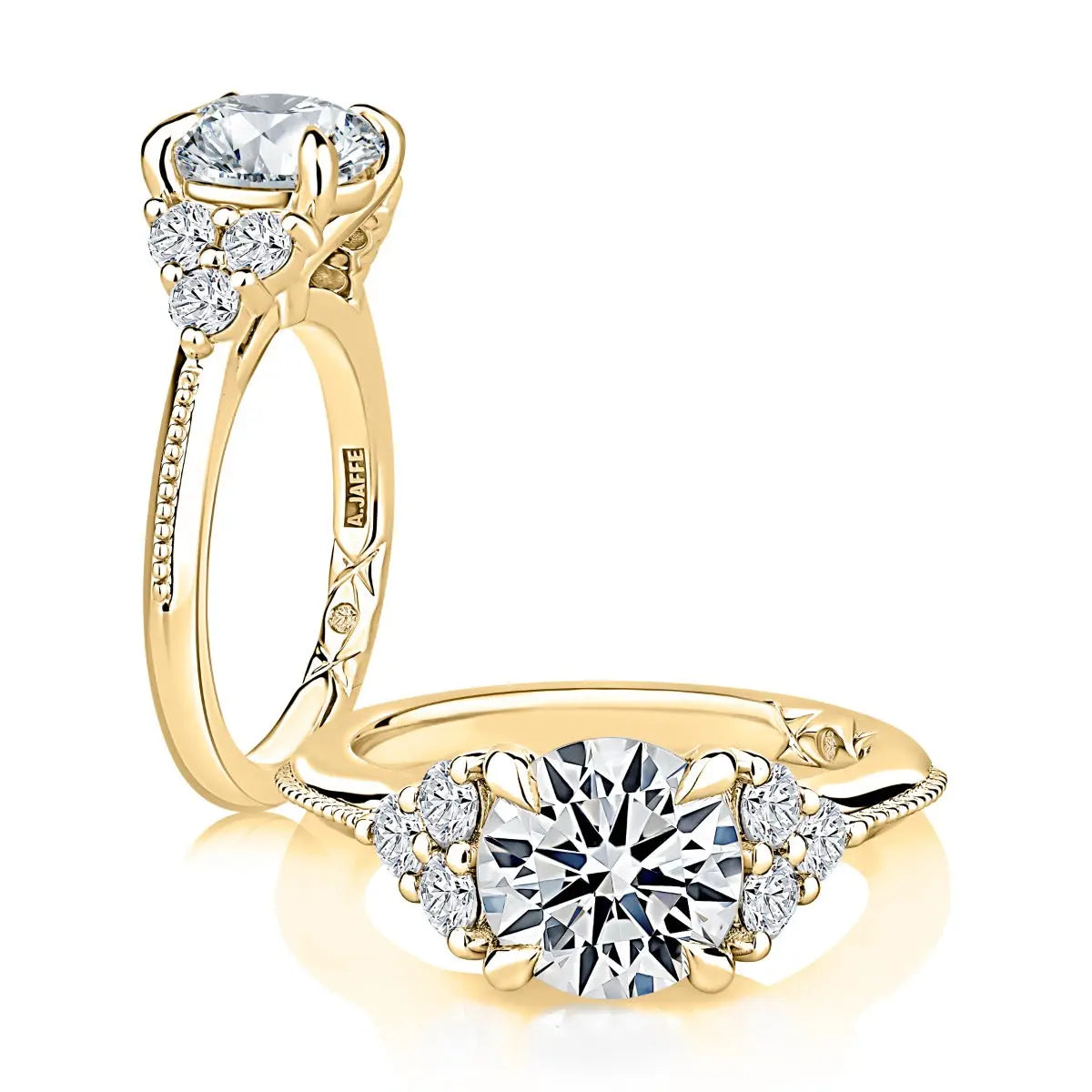 Round Center Diamond Engagement Ring with Milgrain-Accented Flanked Diamond Band<br><span style="font-size:15px;">Style: MECRD3730L/247</span>