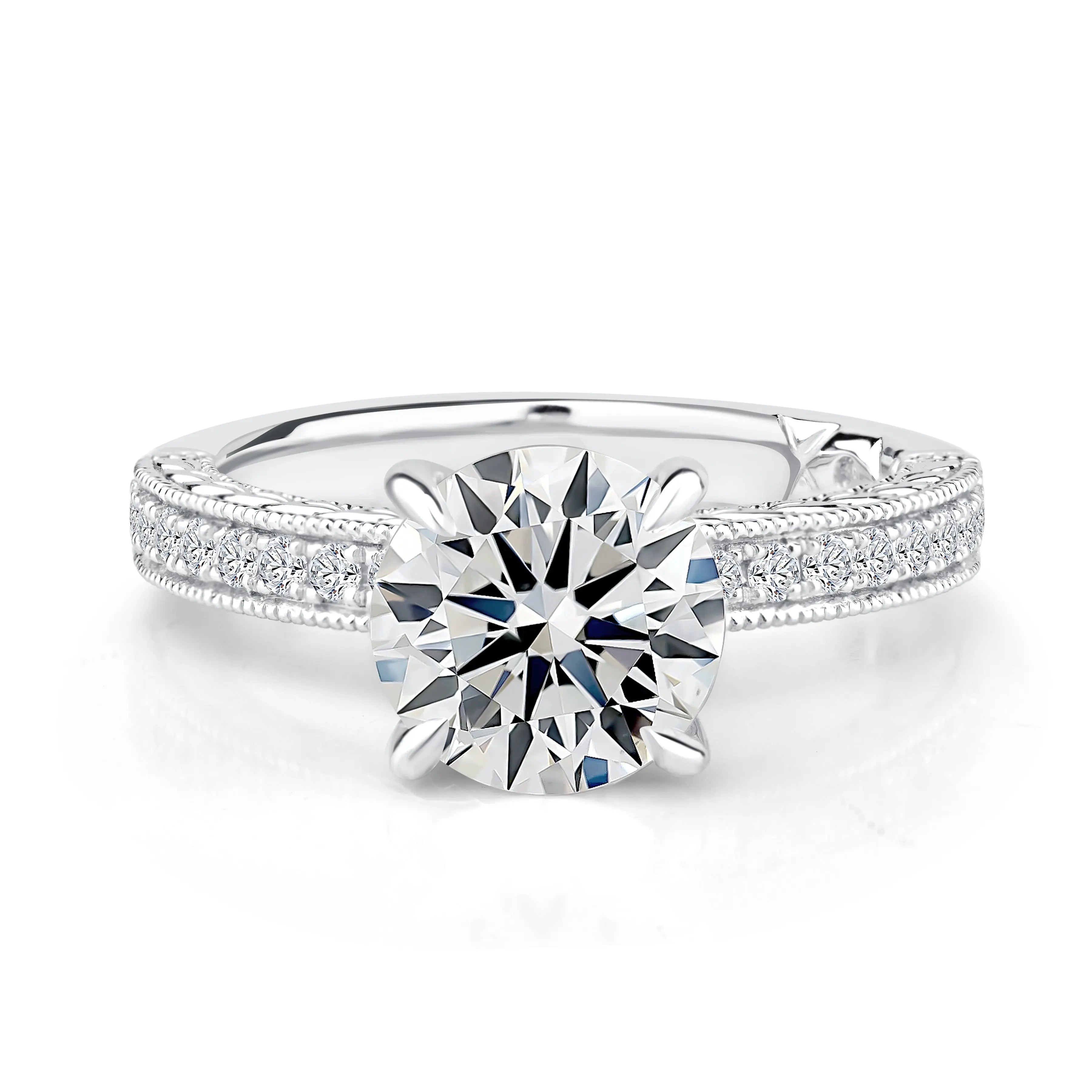 Classic Round Diamond Engagement Ring with Pave Band<br><span style="font-size:15px;">Style: MECRD3822L/230</span>