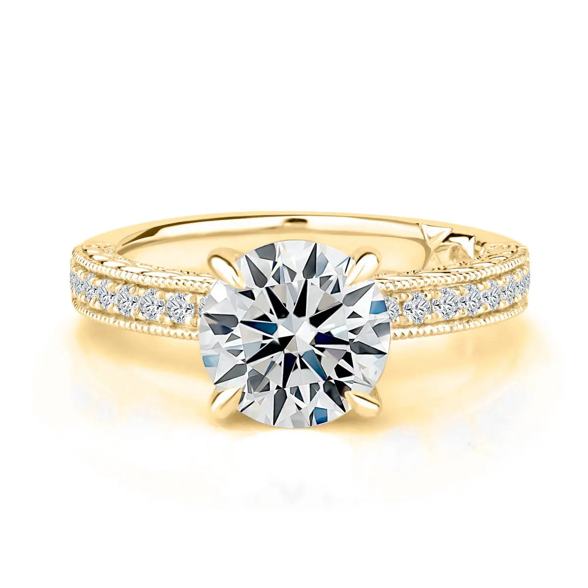 Classic Round Diamond Engagement Ring with Pave Band<br><span style="font-size:15px;">Style: MECRD3822L/230</span>
