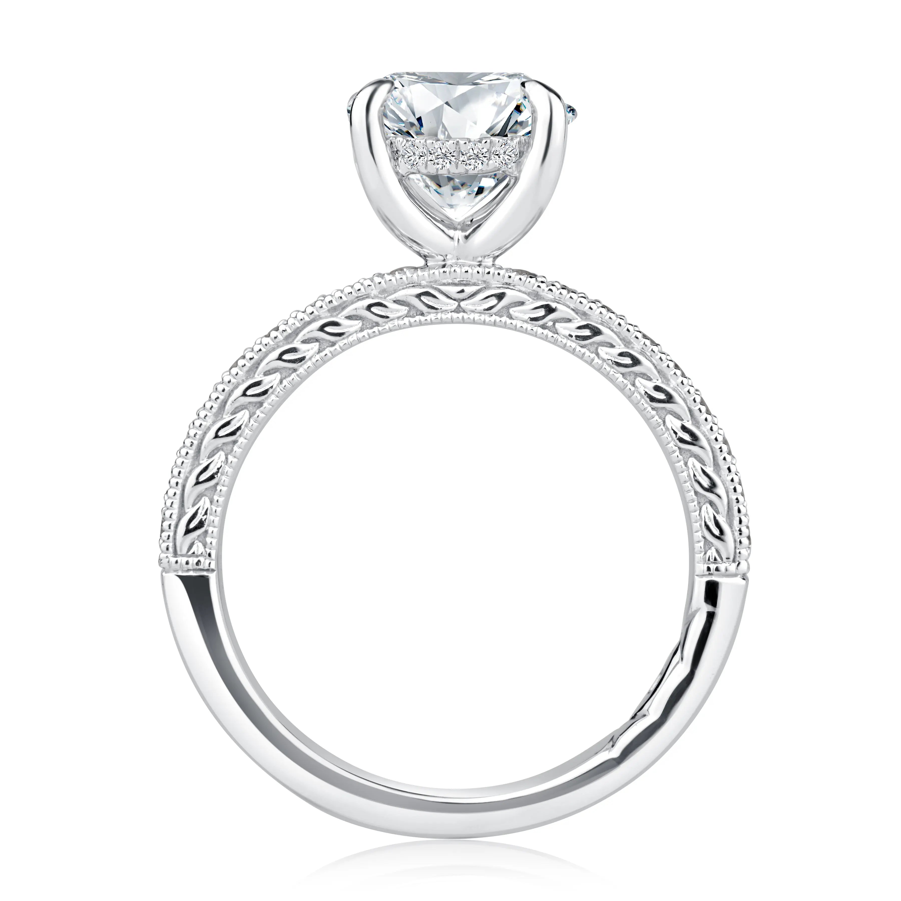 Classic Round Diamond Engagement Ring with Pave Band<br><span style="font-size:15px;">Style: MECRD3822L/230</span>