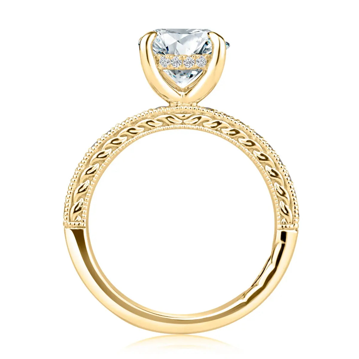 Classic Round Diamond Engagement Ring with Pave Band<br><span style="font-size:15px;">Style: MECRD3822L/230</span>
