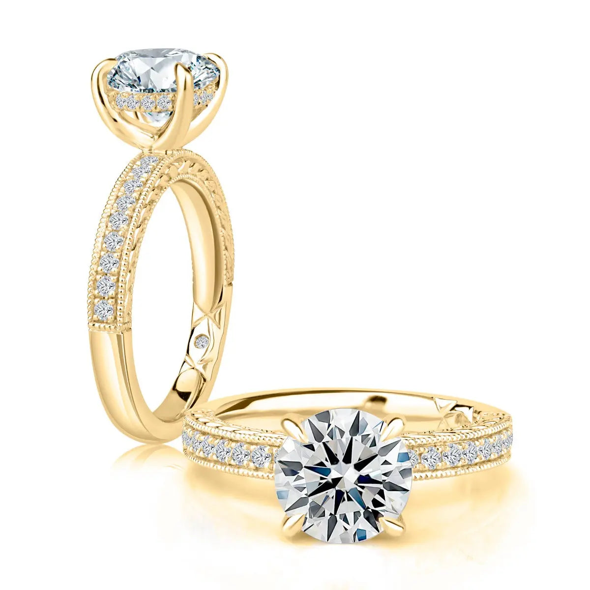 Classic Round Diamond Engagement Ring with Pave Band<br><span style="font-size:15px;">Style: MECRD3822L/230</span>