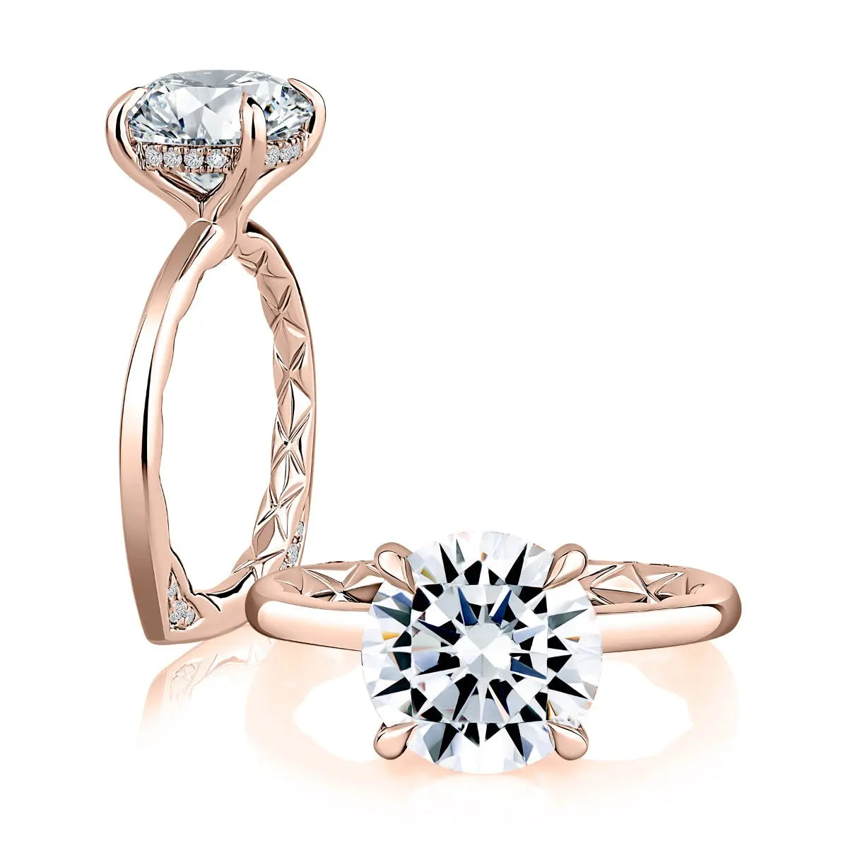 Classic Solitaire Round Diamond Engagement Ring with a Hidden Halo and Signature Shank® and Quilts® Interior Band<br><span style="font-size:15px;">Style: MESNRD3612Q/315</span>